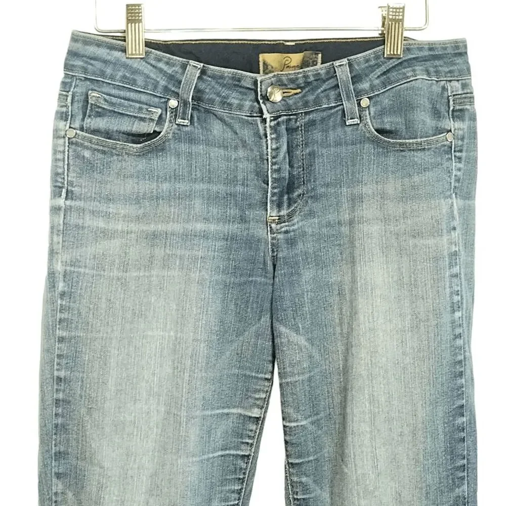 Paige Peg Straight Distressed Ripped Jeans Sz 28 Tall Blue Stretch Denim